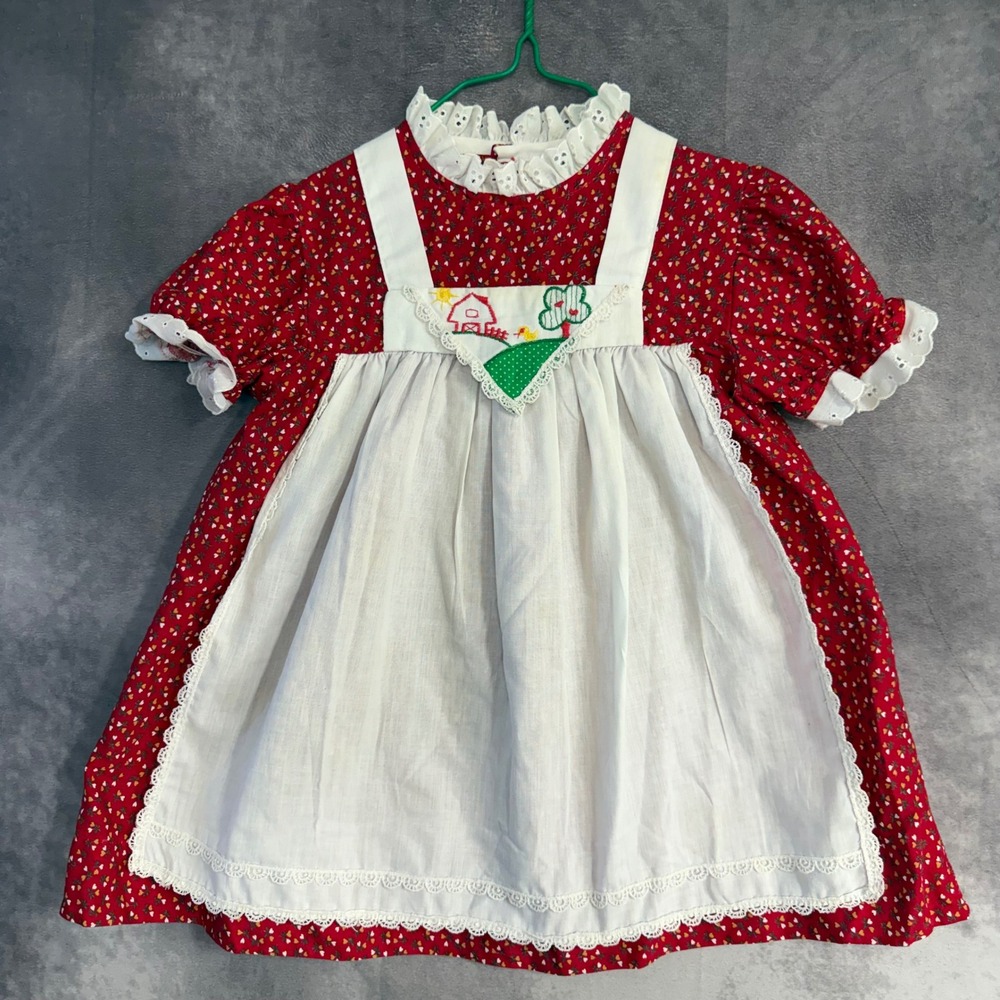 Mary Emmerling American Country Vintage Red Floral Apron Dress Girls Size 4/5